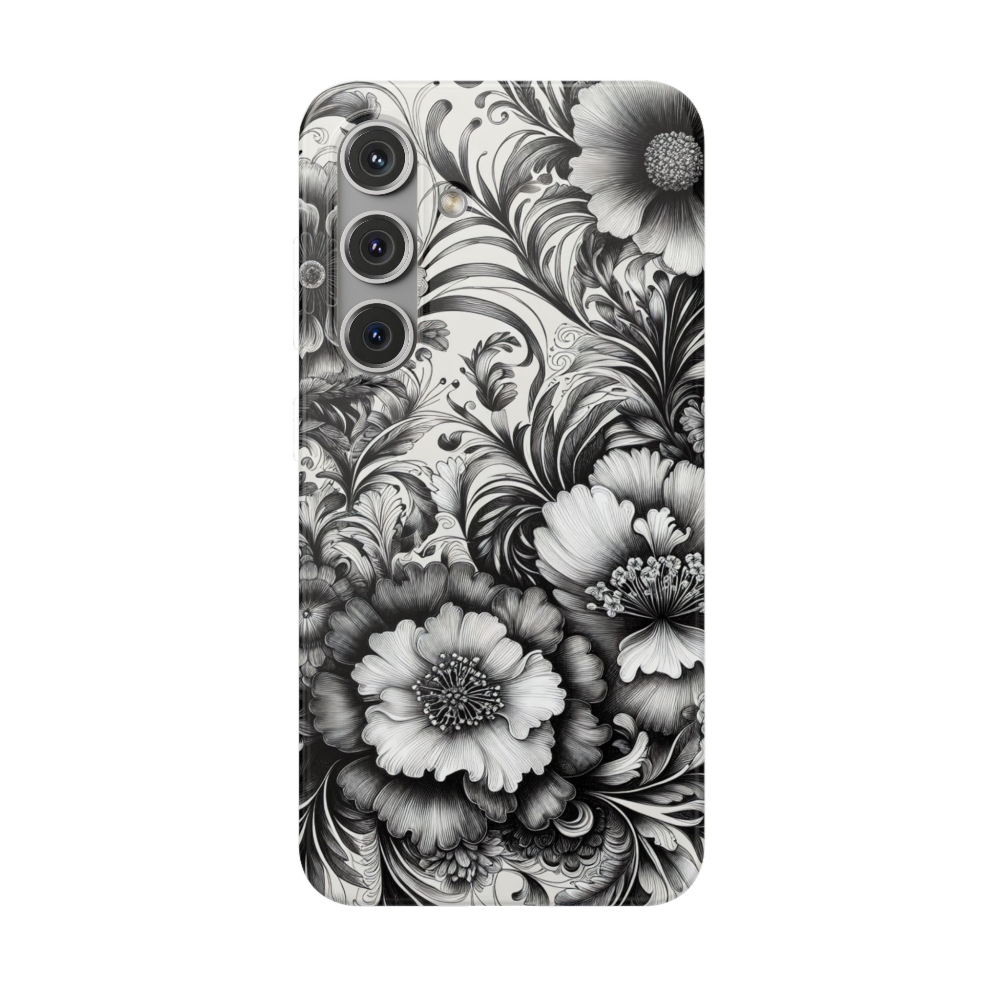 Black & White Floral Art Trendy Resistant Flexi Phone Back Case - Image 7
