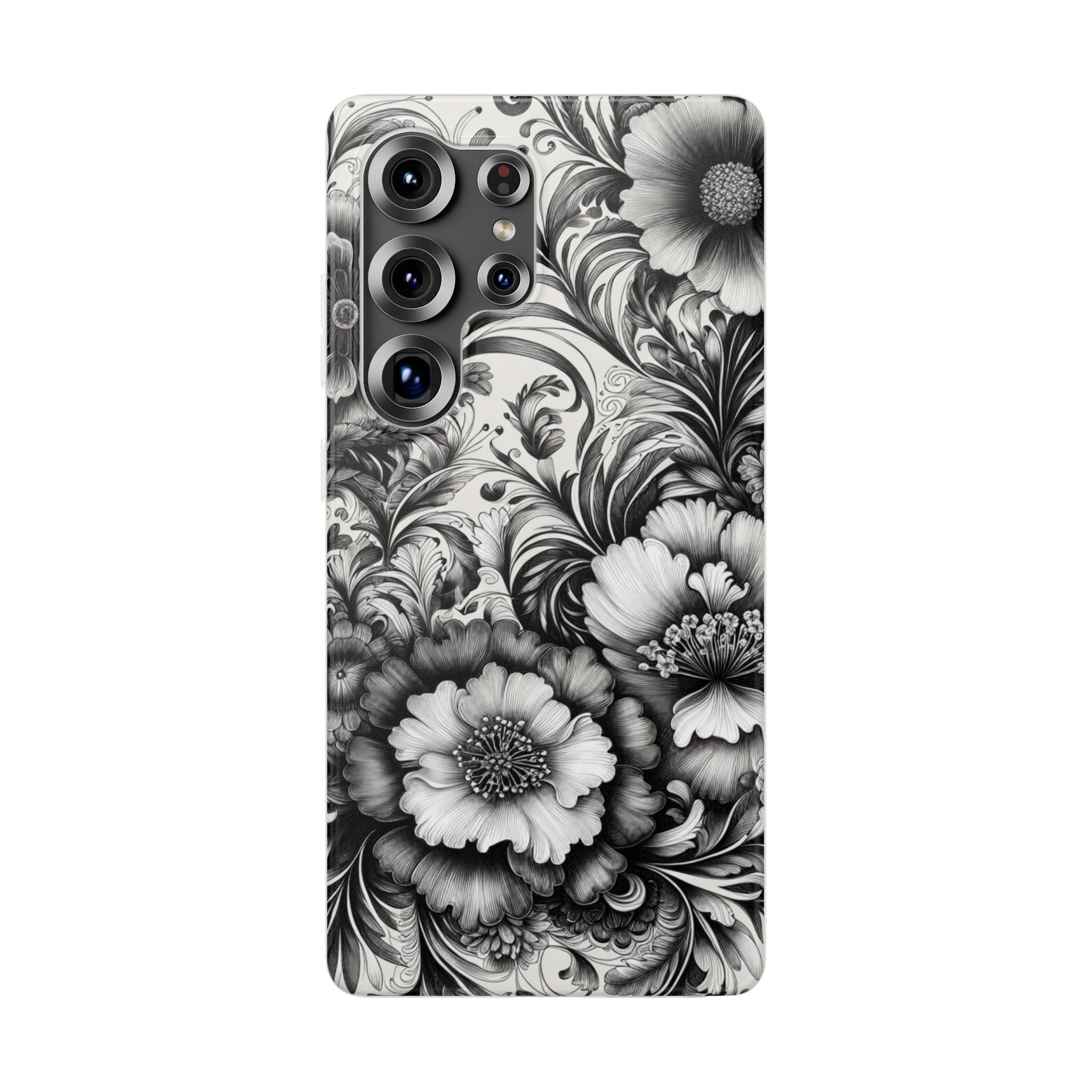 Black & White Floral Art Trendy Resistant Flexi Phone Back Case - Image 4