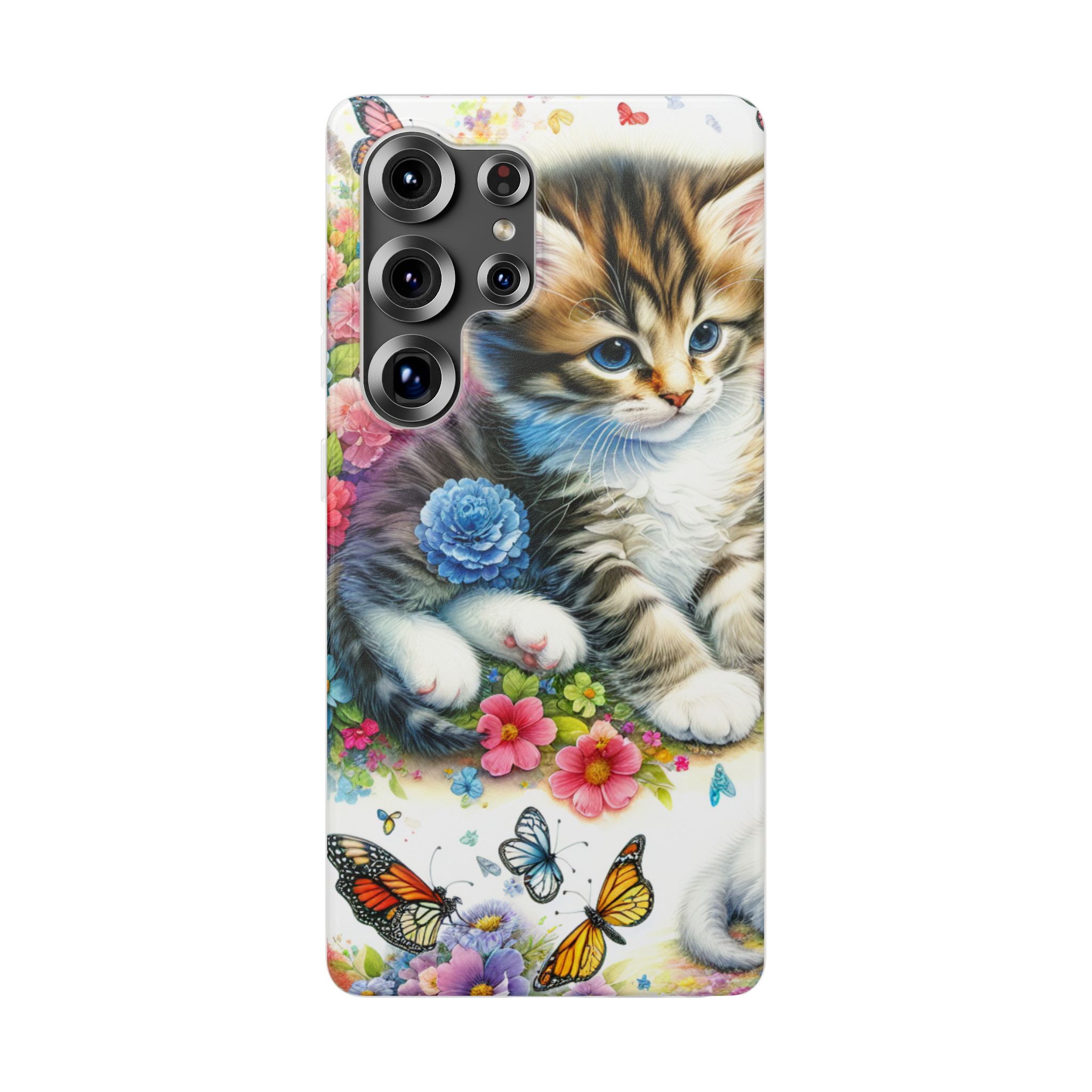 Butterfly & Cat Trendy Resistant Flexi Phone Back Case - Image 2