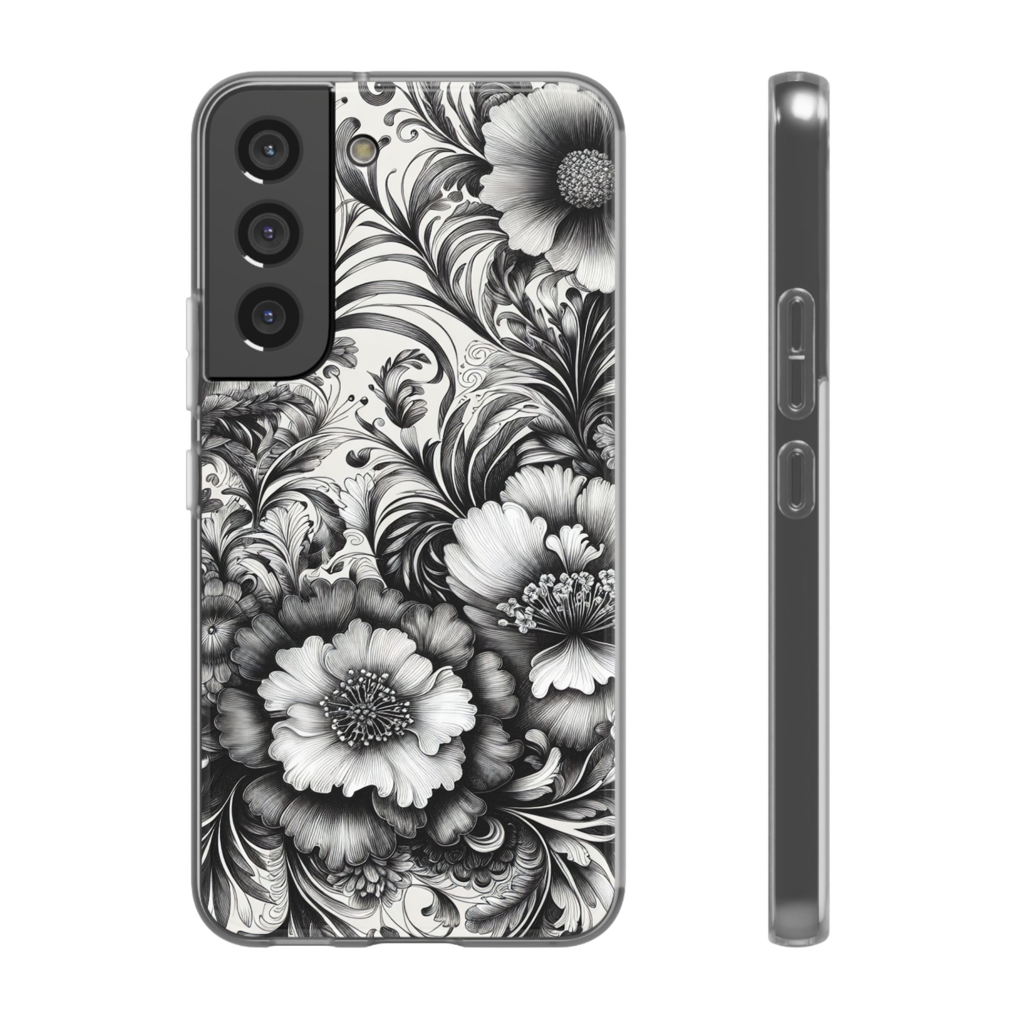 Black & White Floral Art Trendy Resistant Flexi Phone Back Case - Image 5