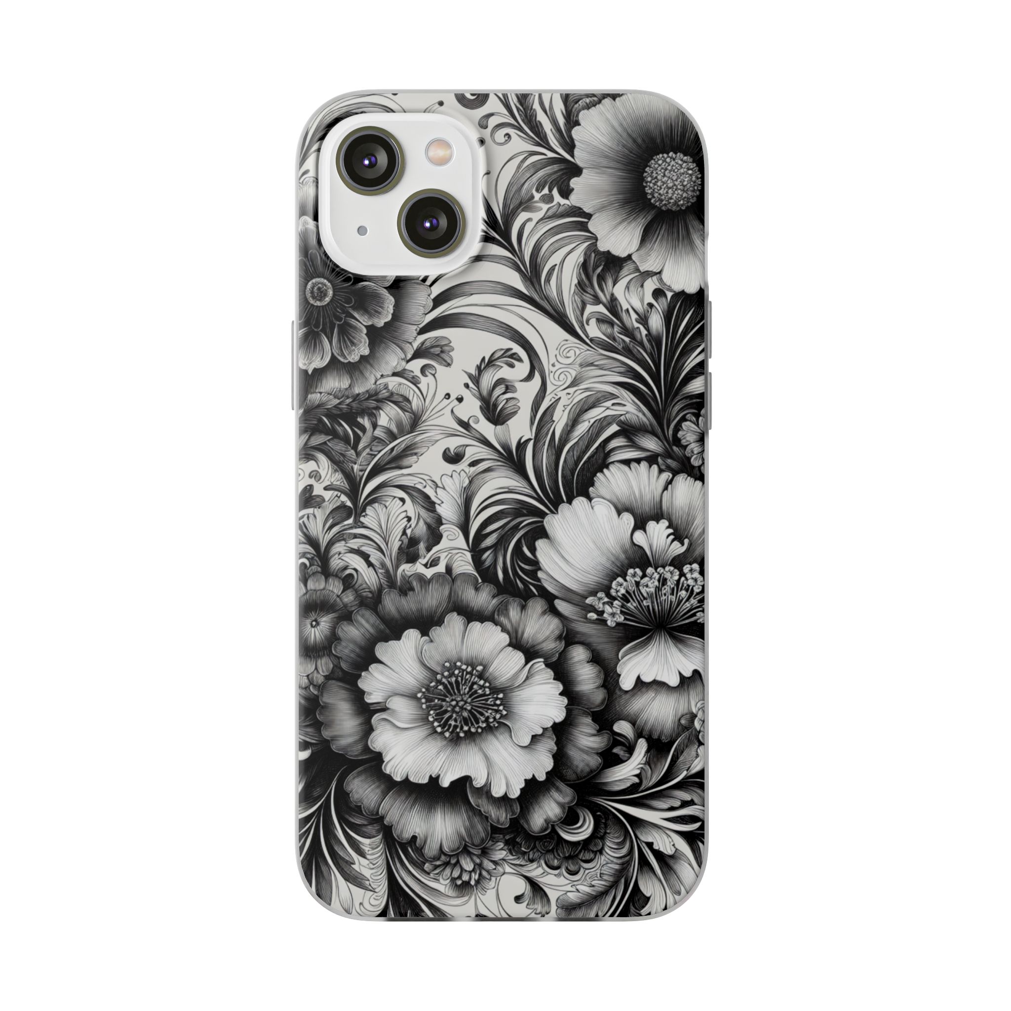 Black & White Floral Art Trendy Resistant Flexi Phone Back Case - Image 6