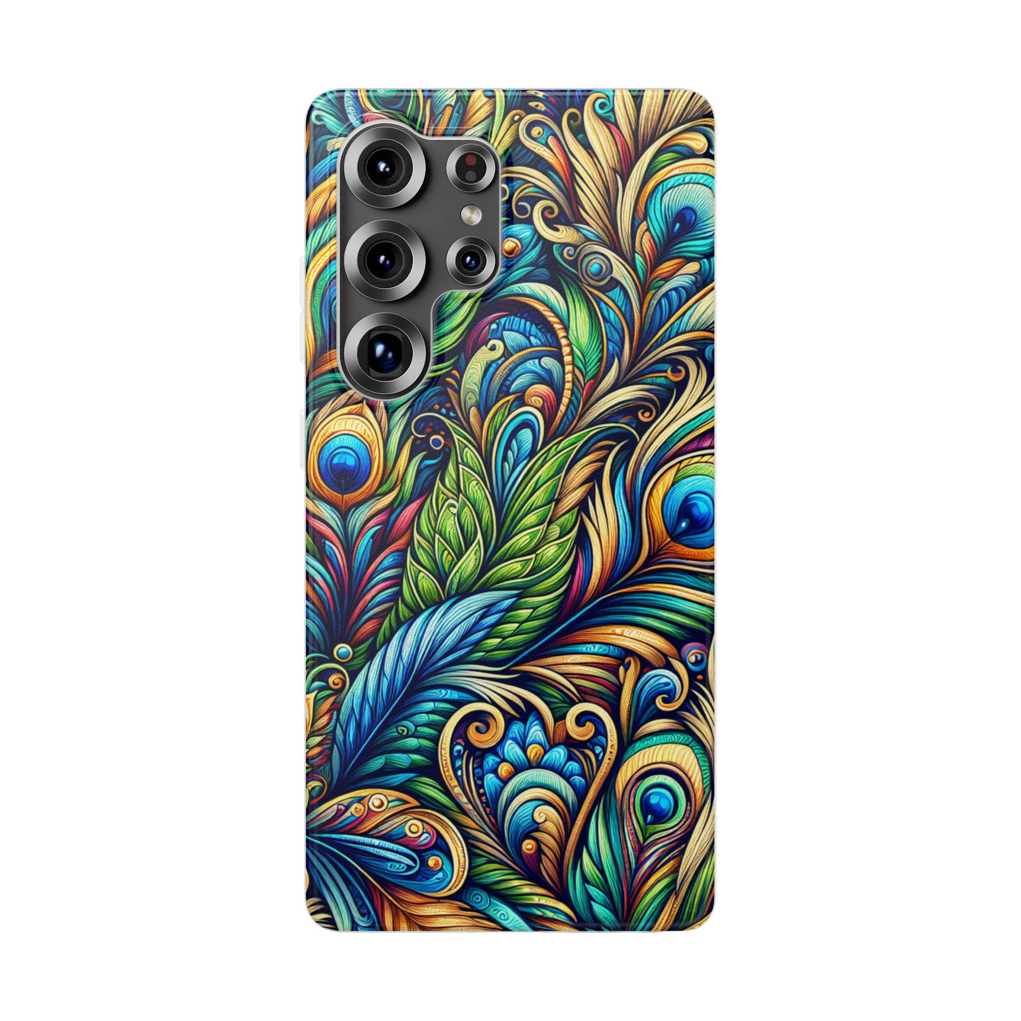 Peacock Feather Art Trendy Resistant Flexi Phone Back Case - Image 4
