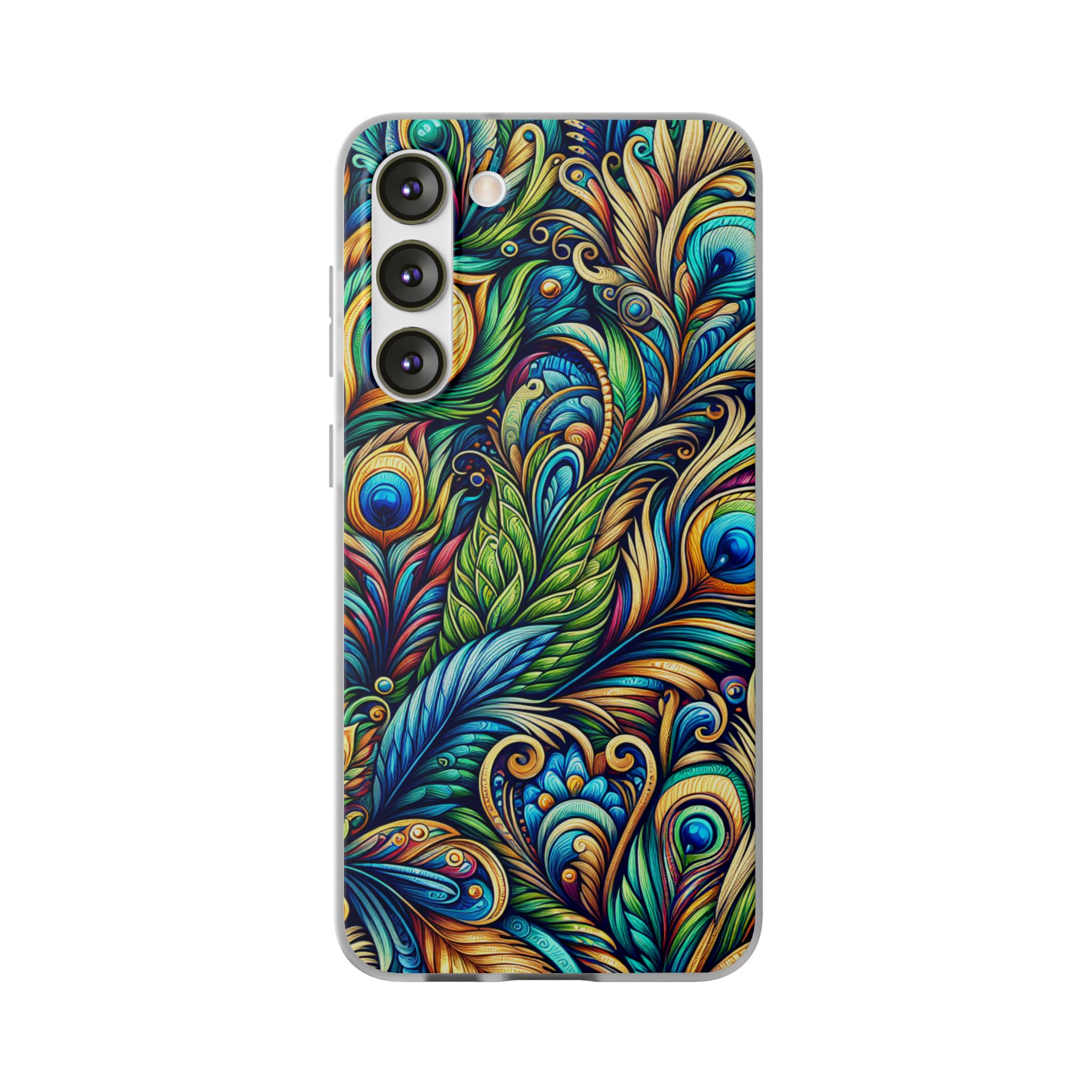 Peacock Feather Art Trendy Resistant Flexi Phone Back Case - Image 2