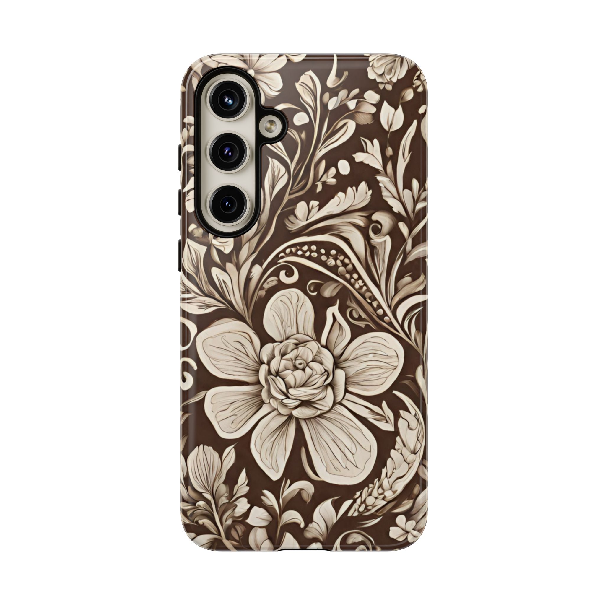Brown Floral Artistic Tough Mobile Phone Case for iPhone, Samsung & Google Pixel - Image 5