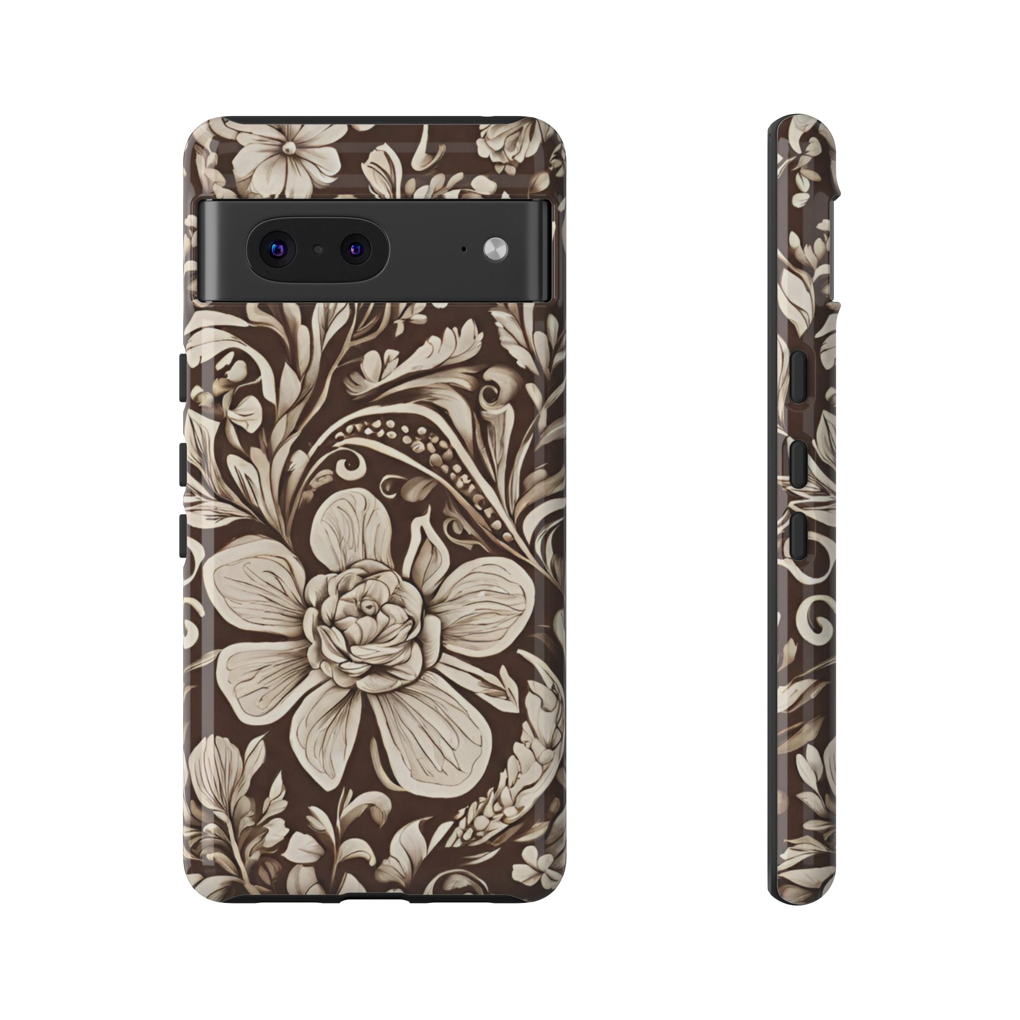 Brown Floral Artistic Tough Mobile Phone Case for iPhone, Samsung & Google Pixel - Image 6