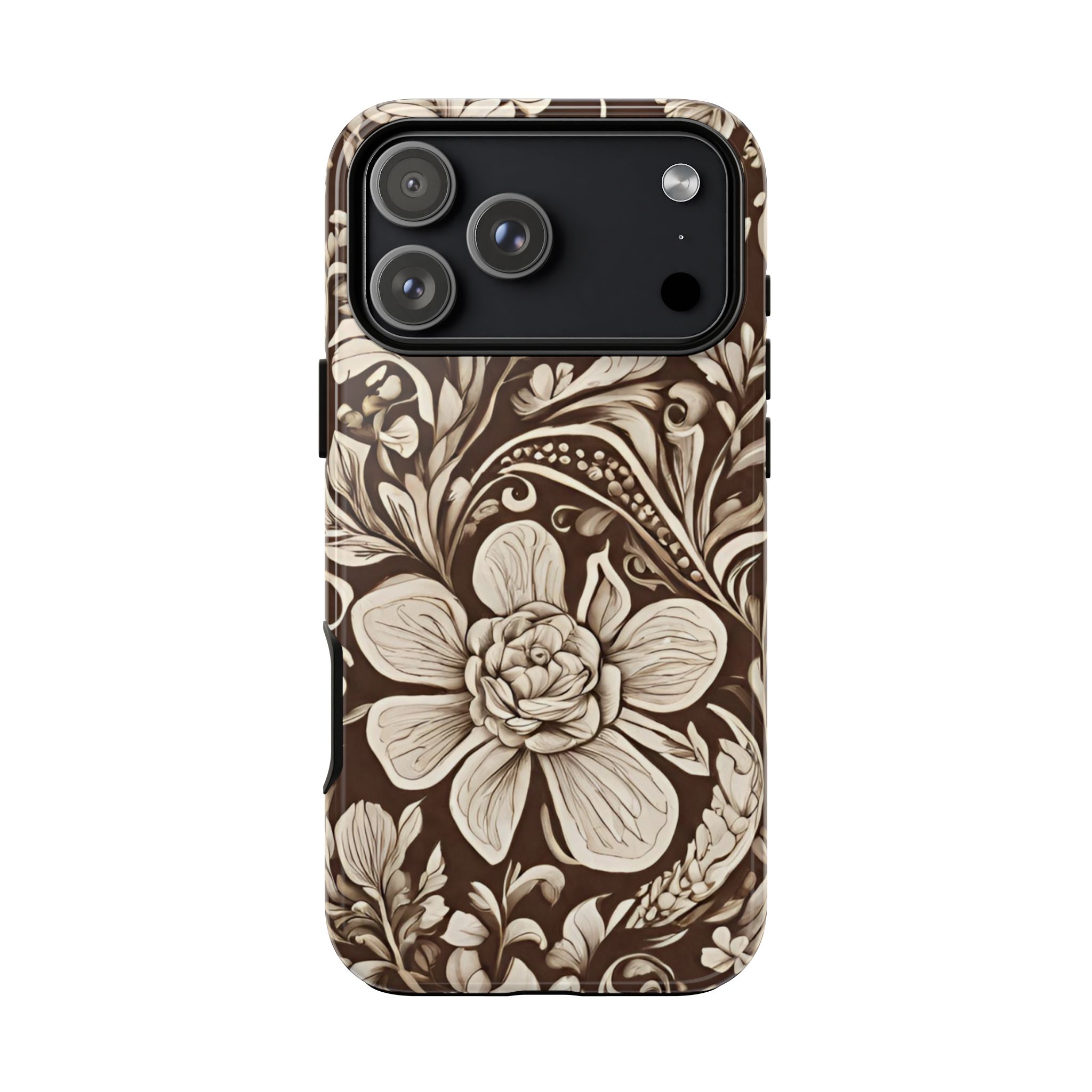 Brown Floral Artistic Tough Mobile Phone Case for iPhone, Samsung & Google Pixel - Image 4