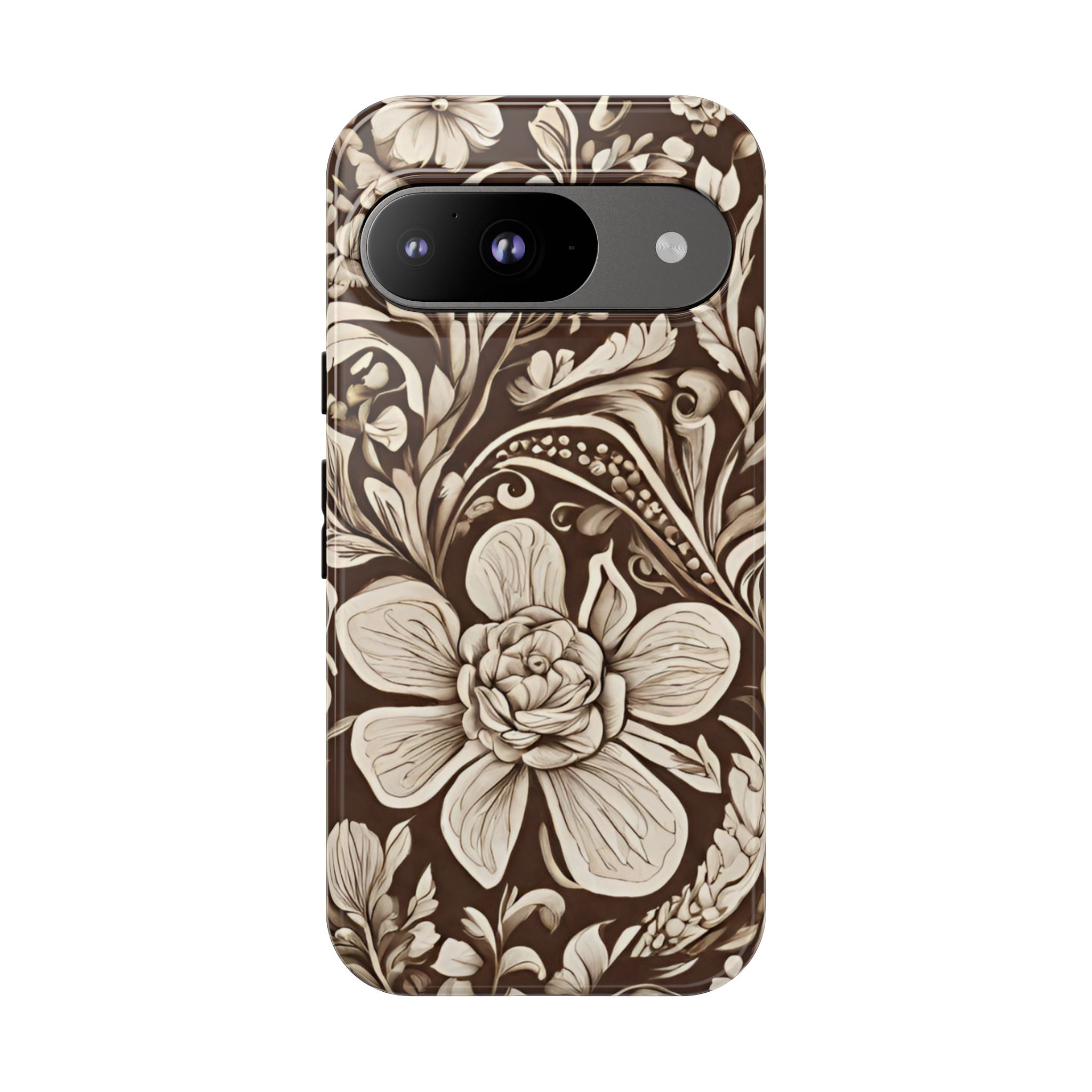 Brown Floral Artistic Tough Mobile Phone Case for iPhone, Samsung & Google Pixel - Image 3