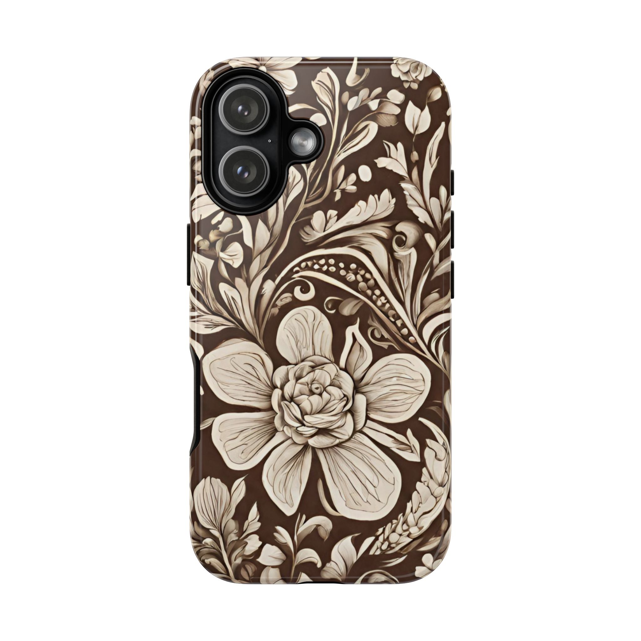 Brown Floral Artistic Tough Mobile Phone Case for iPhone, Samsung & Google Pixel - Image 2
