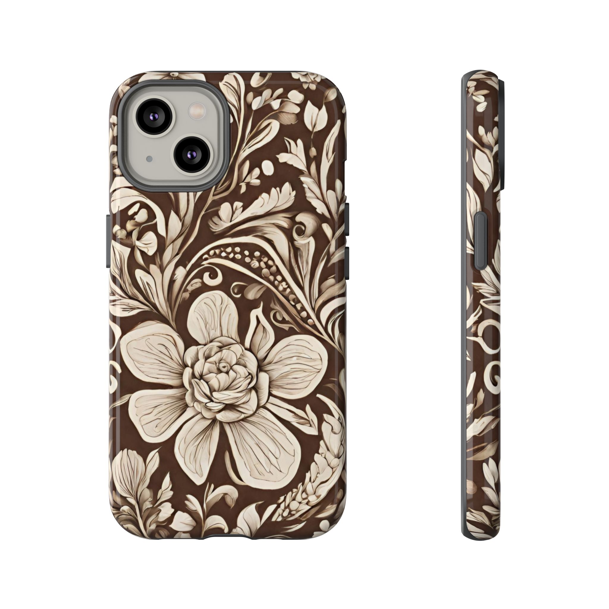 Brown Floral Artistic Tough Mobile Phone Case for iPhone, Samsung & Google Pixel - Image 8