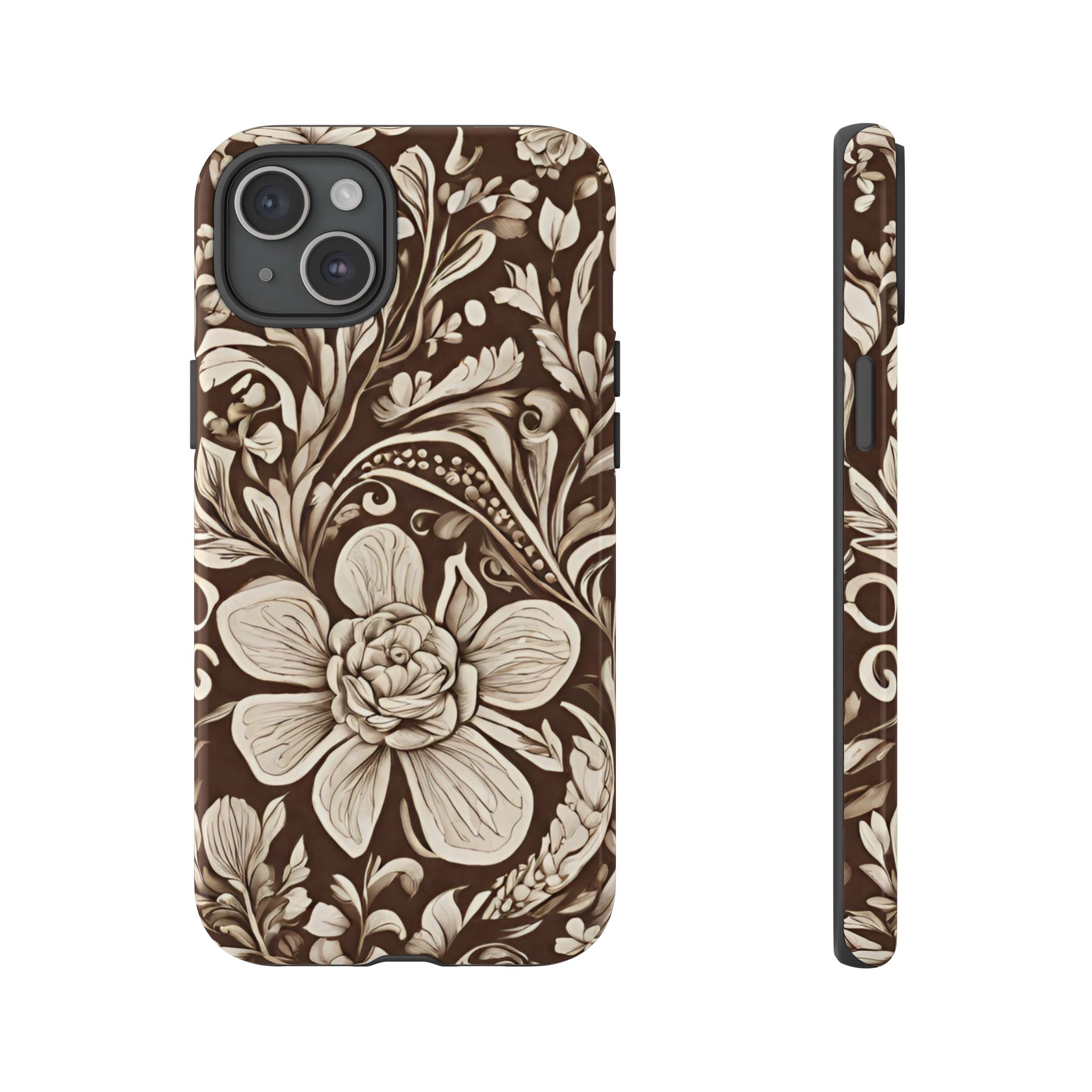 Brown Floral Artistic Tough Mobile Phone Case for iPhone, Samsung & Google Pixel - Image 10